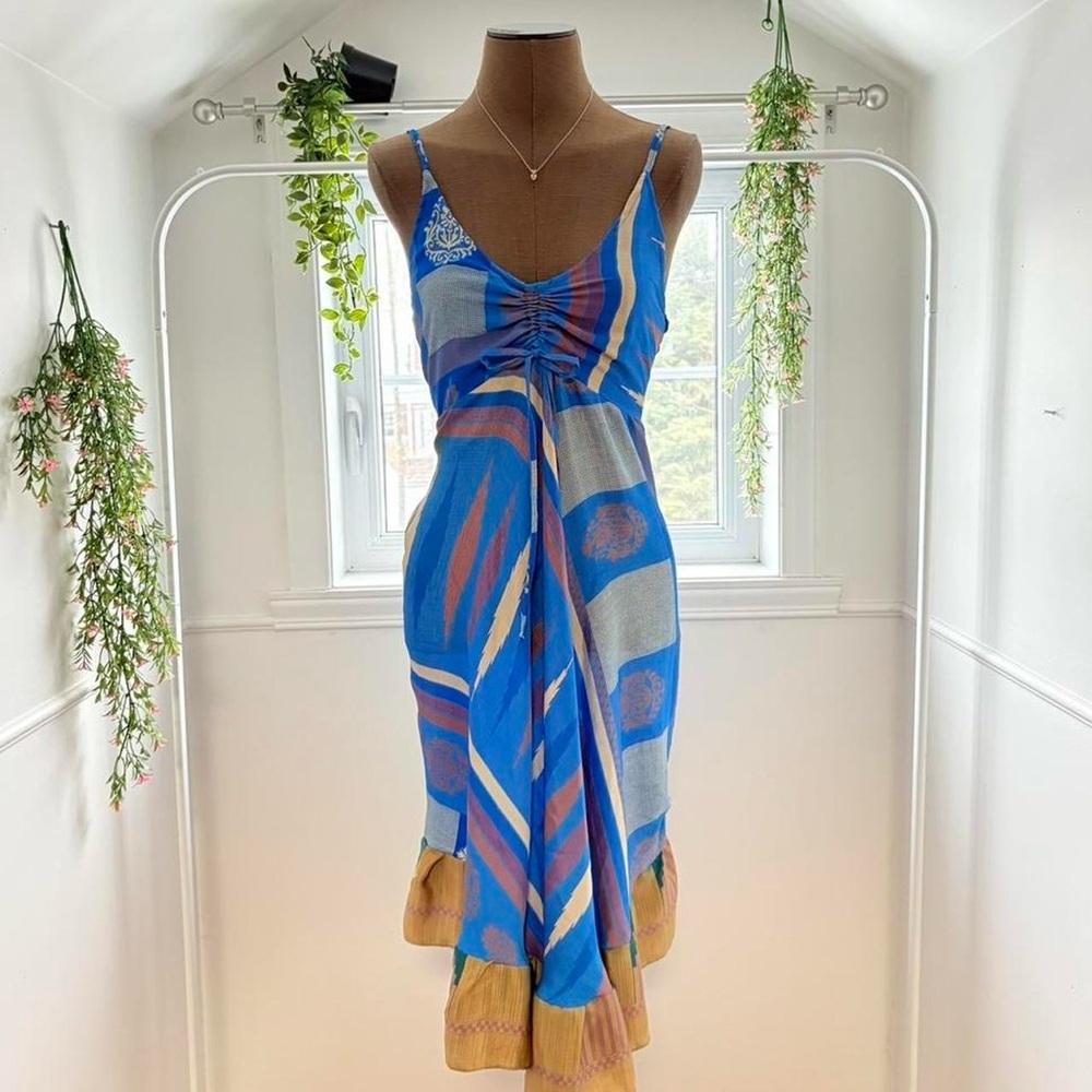 Stylish Blue Silk Women's Dress